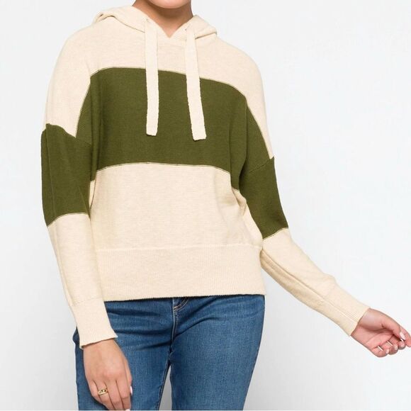 Madewell Clairview Cream and Green Colorblock Cropped Knit Sweater Size Large - Picture 2 of 13